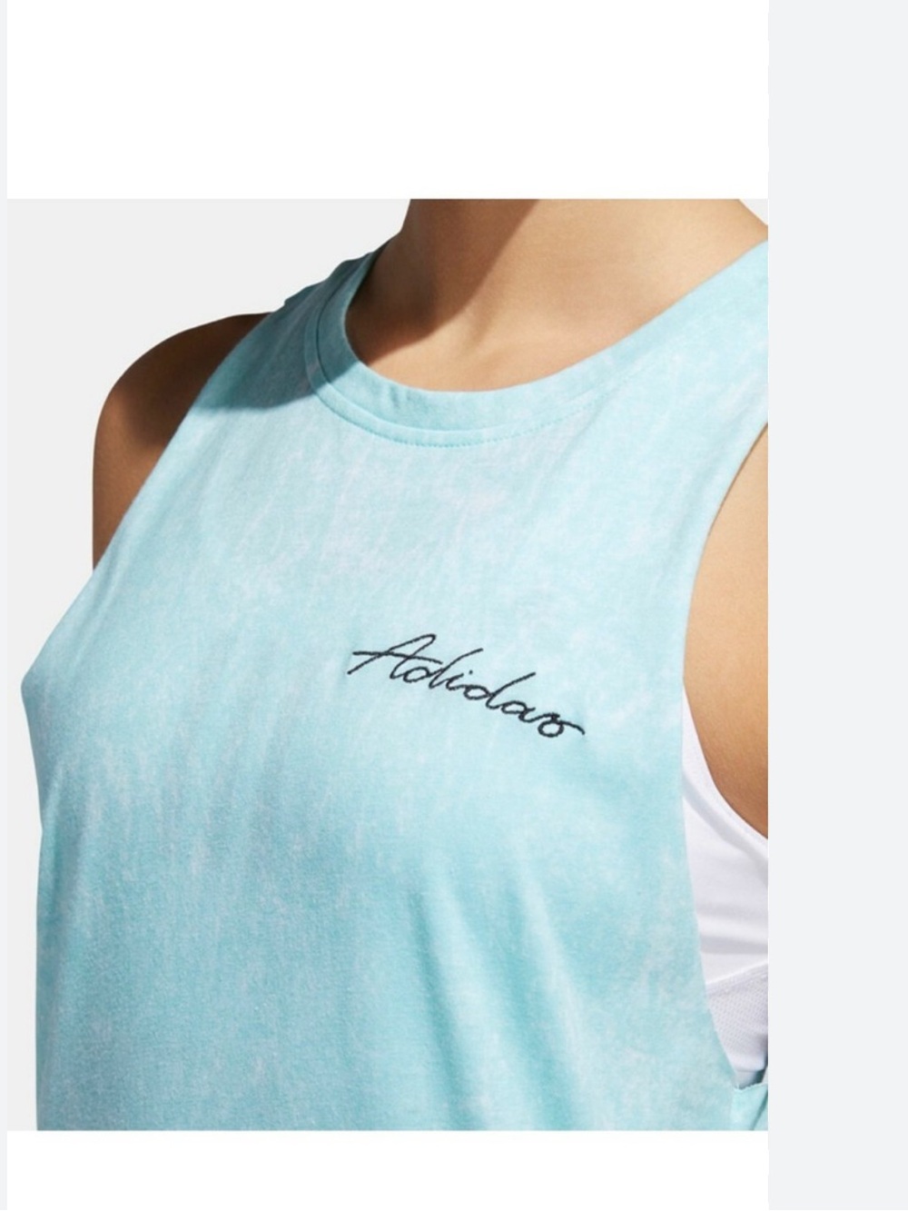Adidas Women's Summer Wash Tank turquoise blue with embroidered Script logo